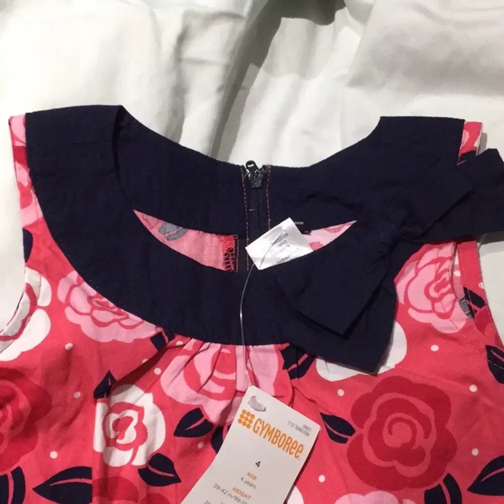 Gymboree 4t coral navy floral shift dress NWT